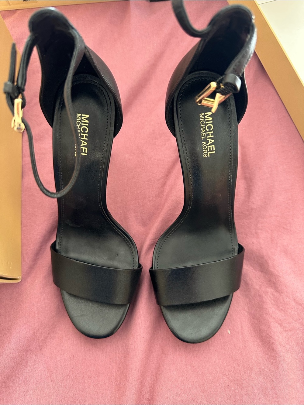 Michael Kors Black Leather Open-Toe Ankle-Strap Heels